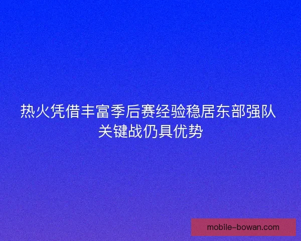 热火凭借丰富季后赛经验稳居东部强队 关键战仍具优势